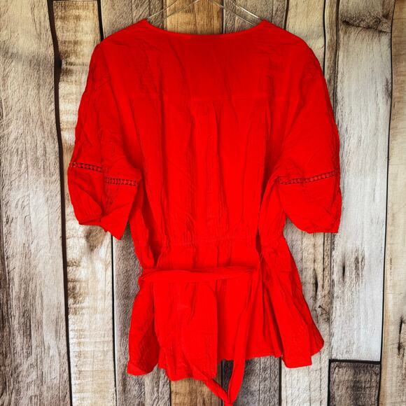 Lane Bryant Top Faux Wrap Red Belt Plus Size 20 NWT Summer Spring Short Sleeve - Picture 2 of 9